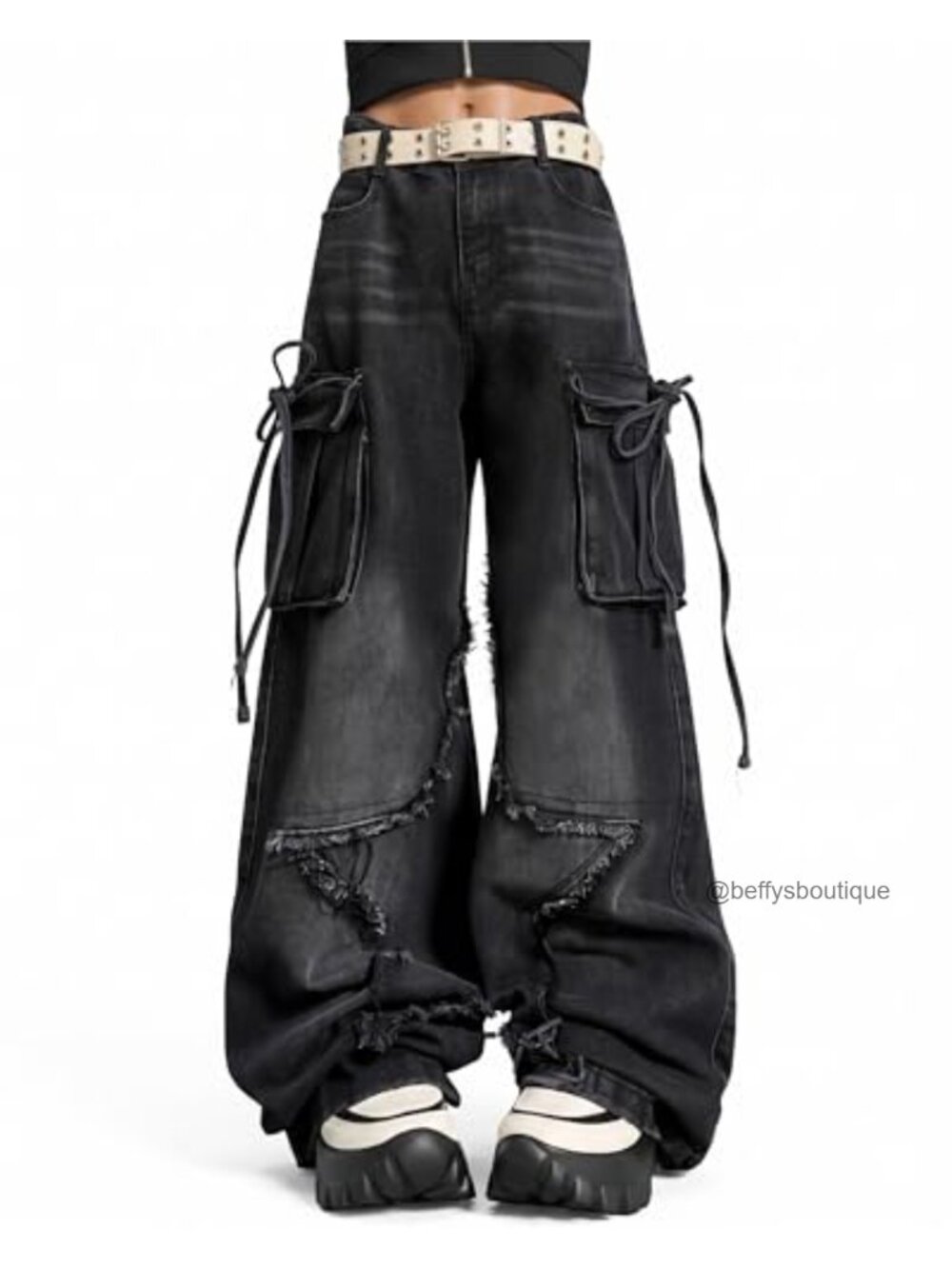 Baggy Star Cargo Elastic Waist Boyfriend Denim Pants